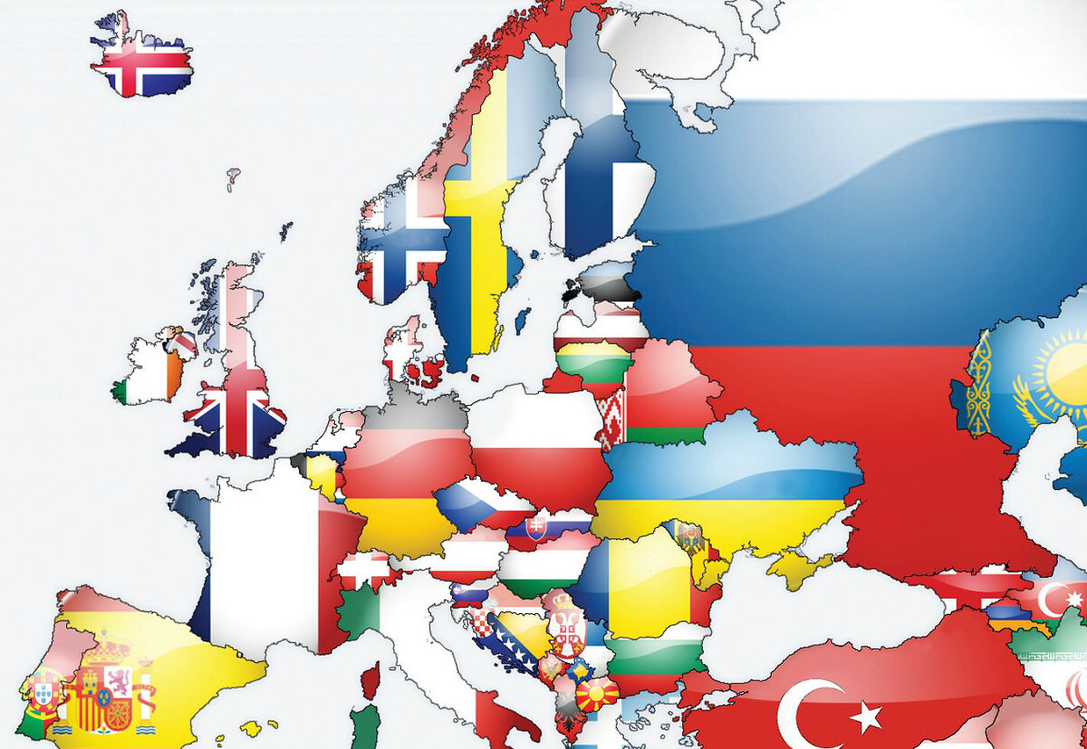 Карта европа с флагами стран