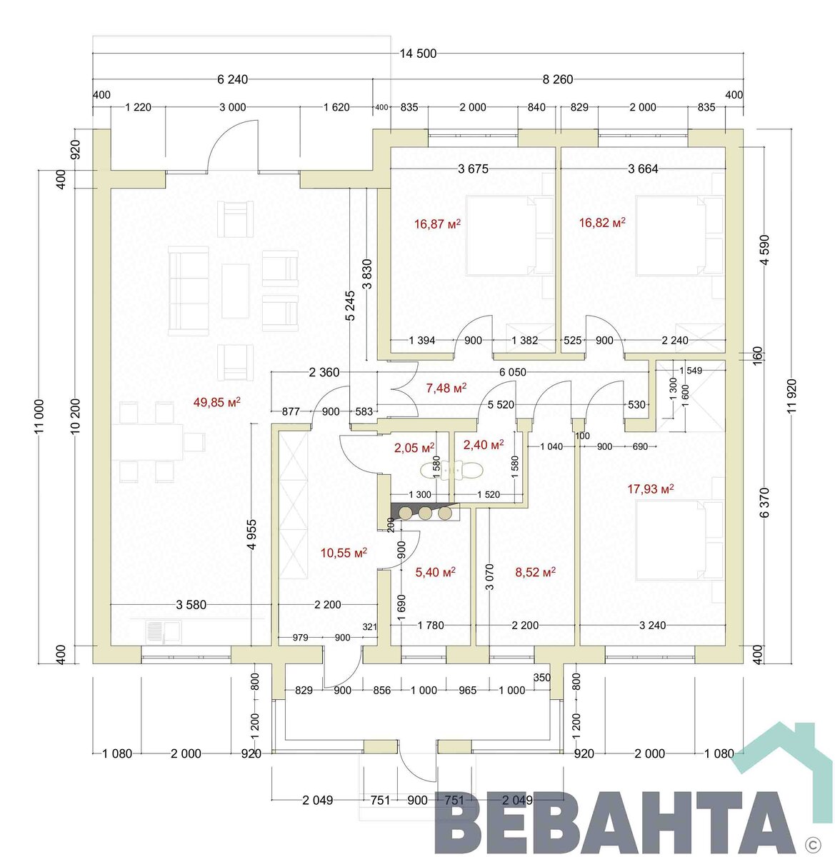 Современный дом в 1 этаж S=137,9 м2 с тремя спальнями и летней террасой |  СК Веванта | Москва | Тюмень | Дзен