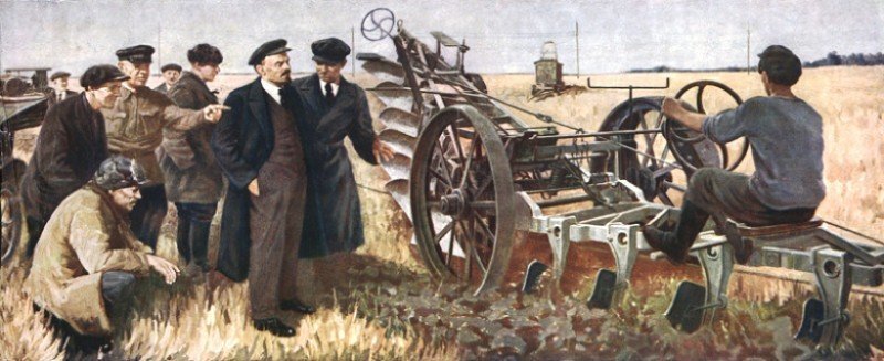 Ленин на испытаниях электрического плуга 22 октября 1921 года. Полотно Финогенова