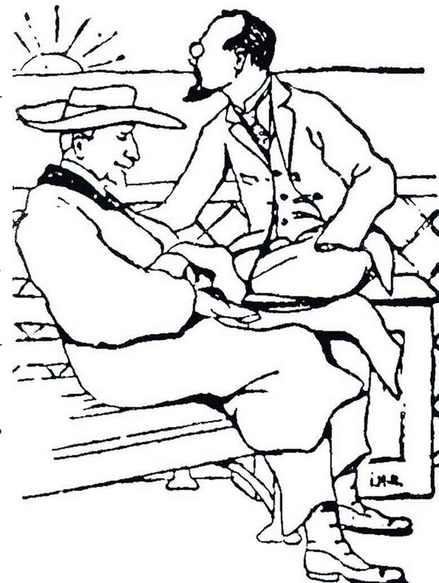 Профессор И. А. Ильин и князь С. Е. Трубецкой (Рисунок И. А.Матусевича, сделанный на борту парохода, плывущего в Германию. 1922 г.)