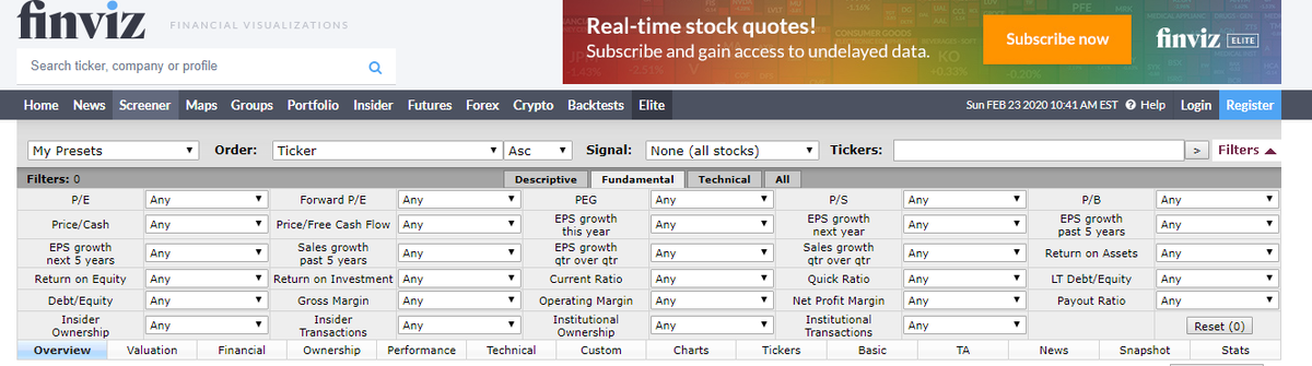Раздел Screener
