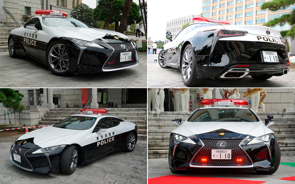 От обычного купе полицейский LC 500 отличается особой черно-белой окраской кузова, другими зеркалами заднего вида, проблесковыми маячками и радиостанцией 
