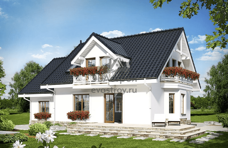 Проект дома 237 м2 с подвалом, мансардой, гаражом, балконом и террасой - 104-26