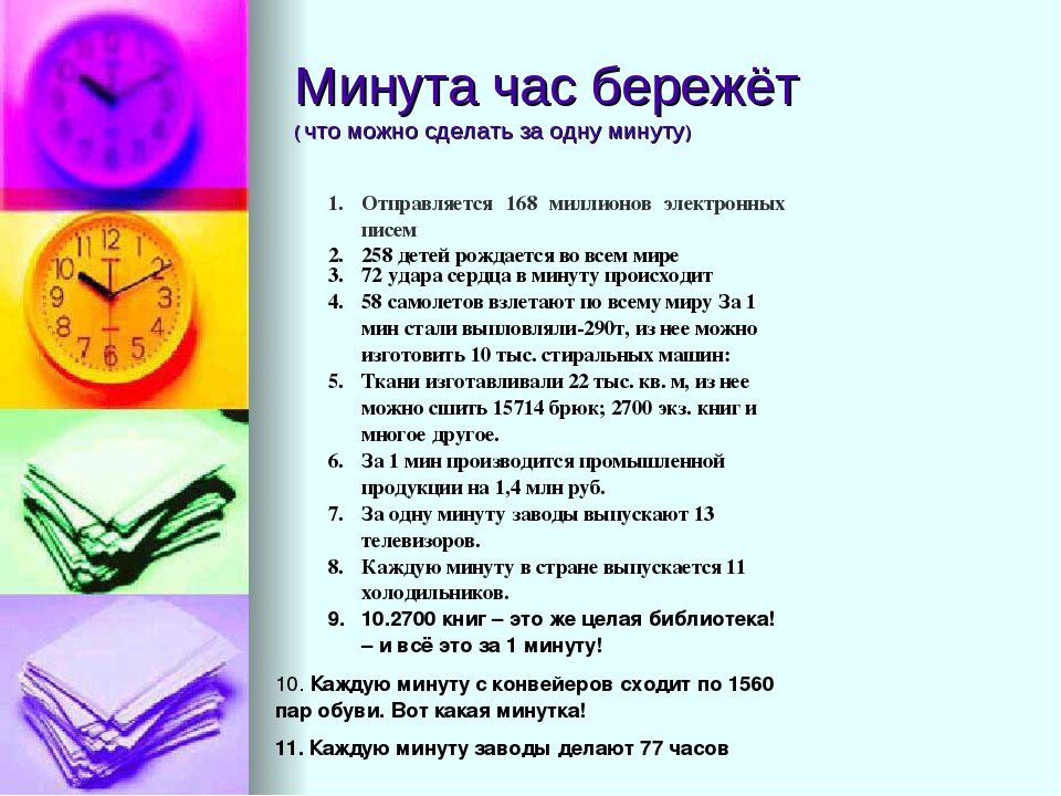 Список минут. Что можно сделать за одну минуту. Это интересно для школьников. Что можно сделать за 1 минуту. Интересная информация для школьников.