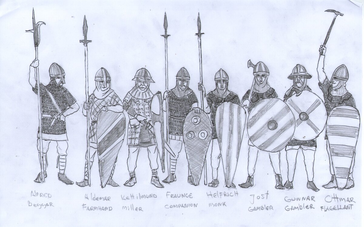 Типичный стартовый отряд (в плане бэкграундов, в плане экипировки о таком на старте только мечтать)