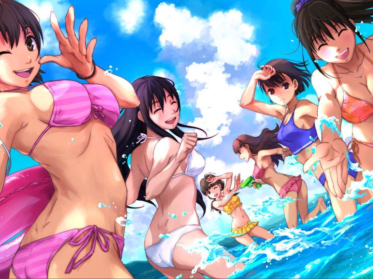 Пляж, девушки в купальниках, море - всё отлично