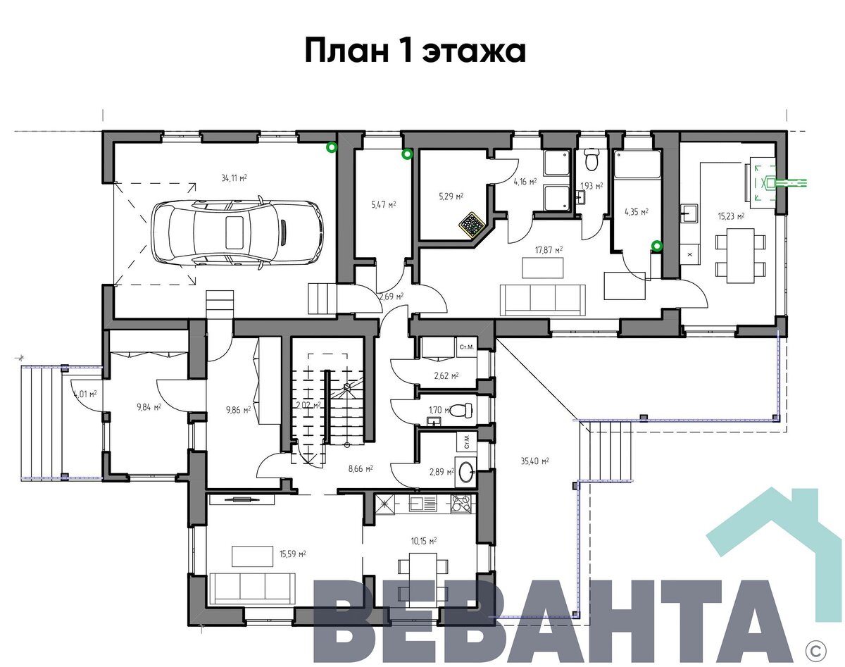 Внутренняя планировка 1-го этажа