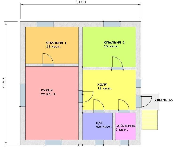 Дом 9 м х 9 м Вариант 1