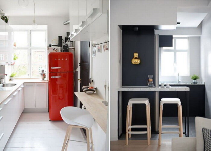 Барная стойка способна вписаться в самую маленькую и узкую кухню.