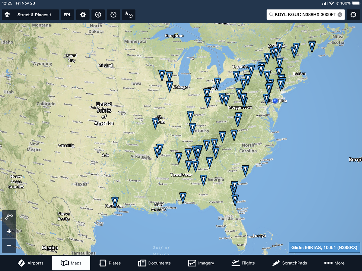 Интересные места наложенные на мою карту для полётов