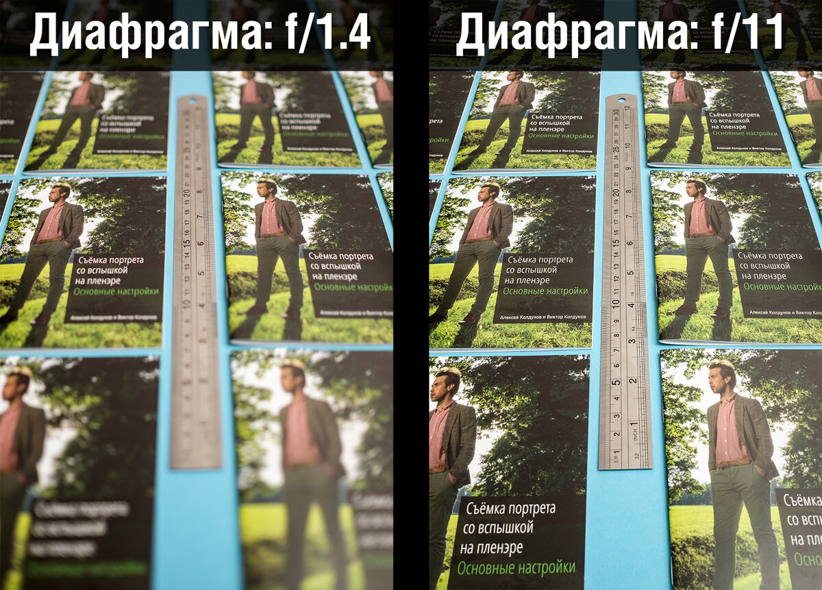 Диафрагма f/1.4 даст меньшую глубину резкости, чем f/11. А значит, на значении f/1.4 фон размоется лучше. 