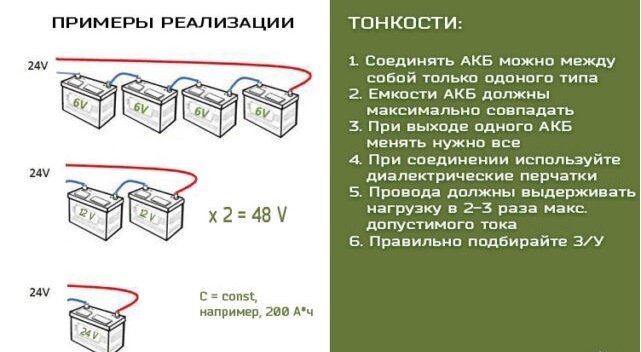 Последовательное и параллельное соединение аккумуляторных батарей