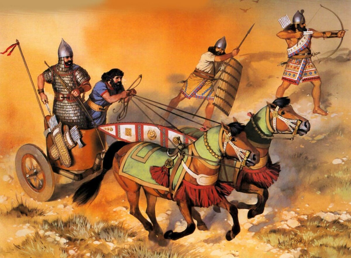 ассирийская колесница, вероятно подобные могли использоваться в битве при Каркаре