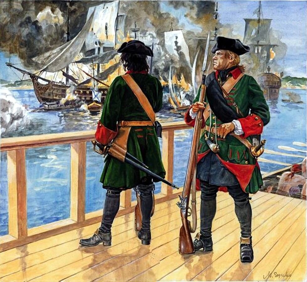 Еще одно достижение Петра, военно-морской флот. Тоже деньги, тоже производство и управление, технические специалисты и личный состав.