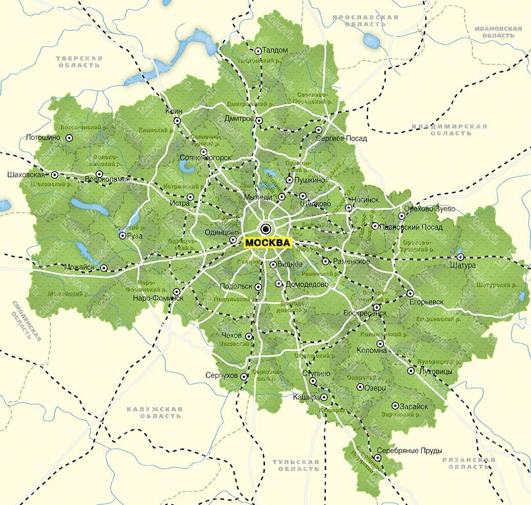 Географическая карта московской области крупным планом с городами