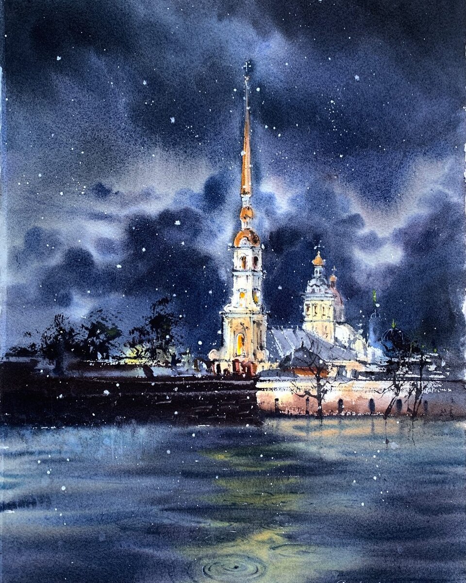Петропавловская крепость акварель