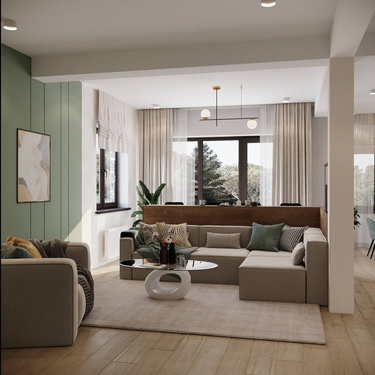 Можно использовать рулонные шторы в минималистичном стиле или гардины с легким тюлем. Пусть пространство будет наполнено светом и воздухом!