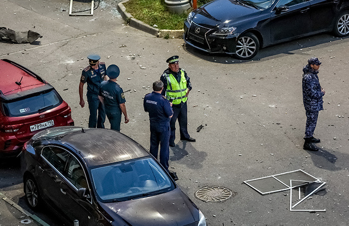    Обстановка на месте падения беспилотника в Красногорске.Вячеслав Прокофьев/ТАСС