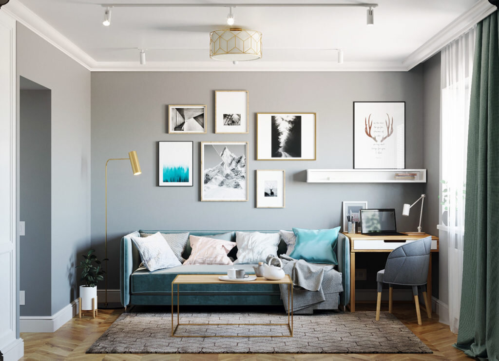 Сканди двушка с элементами классики. Уютный интерьер для семьи из двух человек