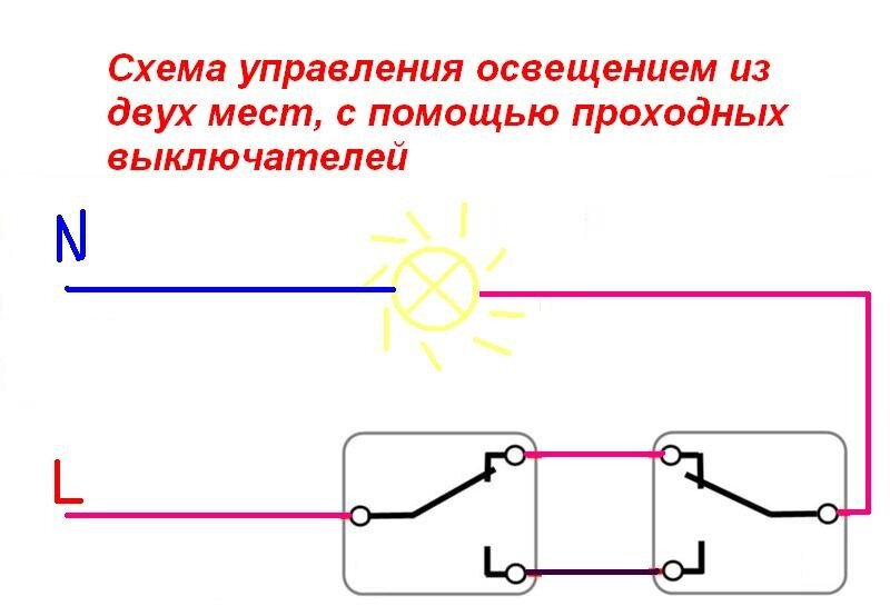 Как подключить два выключателя на одну лампочку из разных комнат