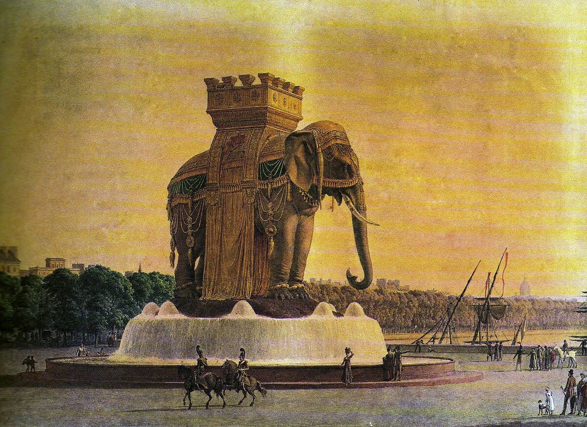 Проект памятника-слона на площади Бастилии в Париже, разобран в 1846 году