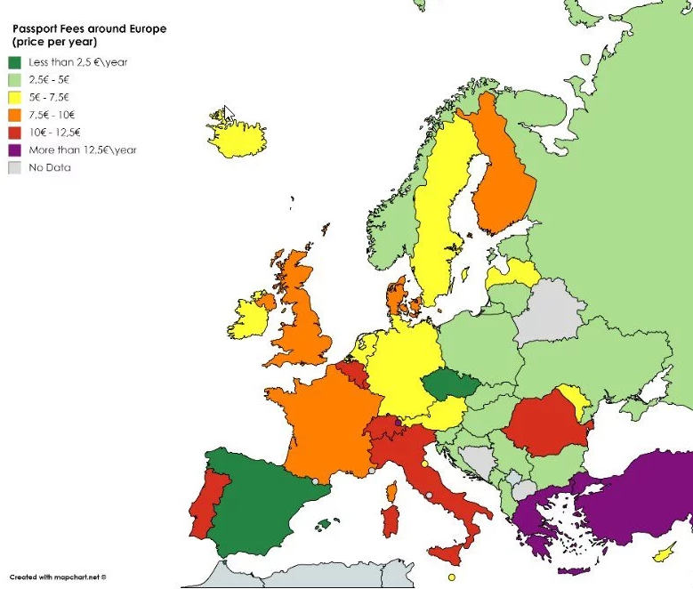 Карта владения паспортом в странах Европы