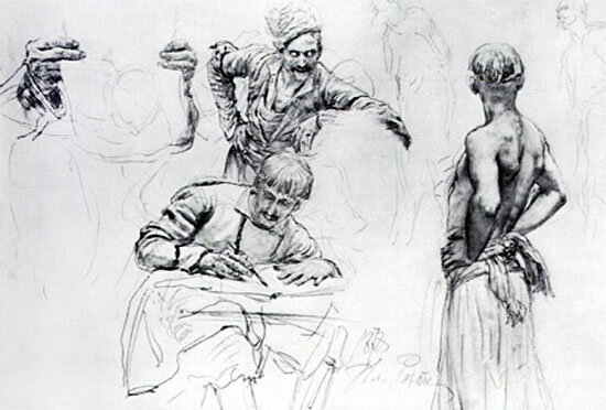 И. Репин. Эскиз к «Запорожцам»