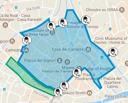 Зона ограниченного движения ZTLна карте Тревизо.