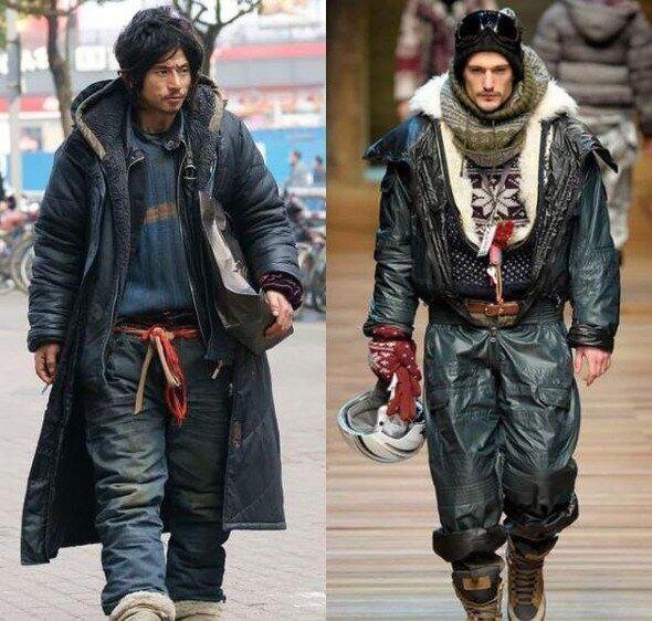 Чен удивительно точно копирует показы модных дизайнеров (слева Чен, справа - фото с подиума)