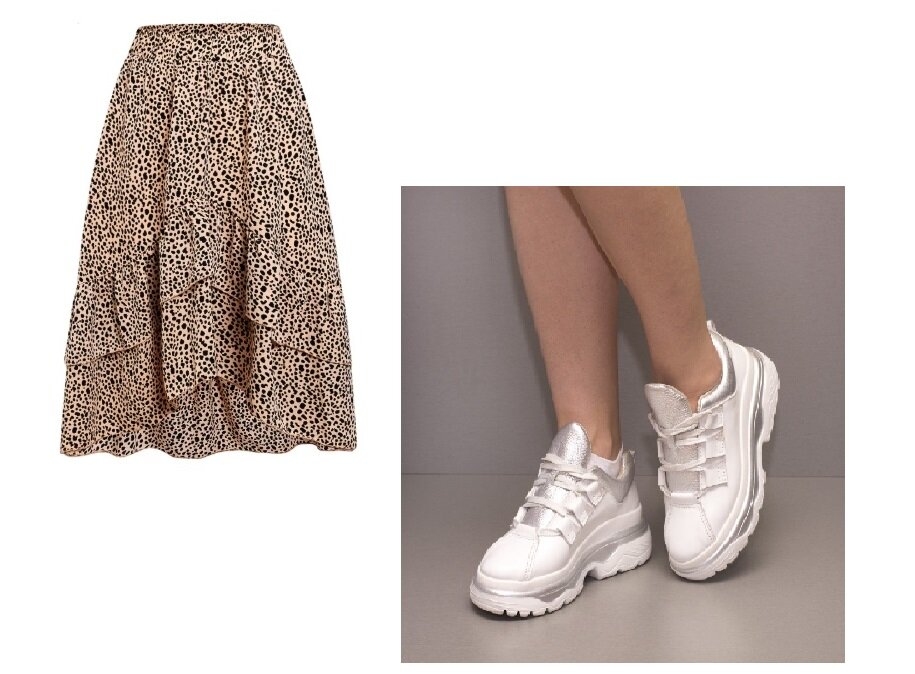 Кроссовки и юбка миди