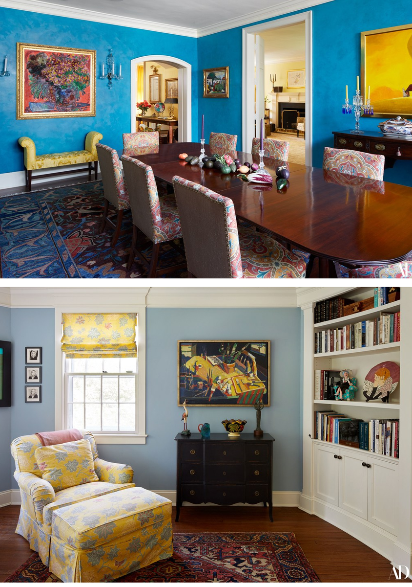 1 - Столовая; 2 - Семейная гостиная. Фото с Architectural Digest