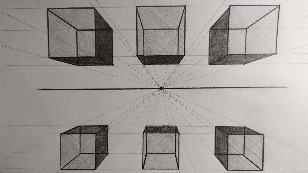 Рисунок с разных сторон. Одноточечная перспектива Куба 6 класс. Одноточечная перспектива в рисунке. Куб в перспективе и сбоку. Линейная перспектива куб снизу.