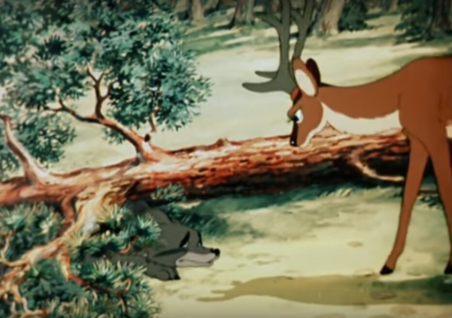 Хитрый волк и доверчивый олень (фрагмент мультфильма "Олень и волк")
