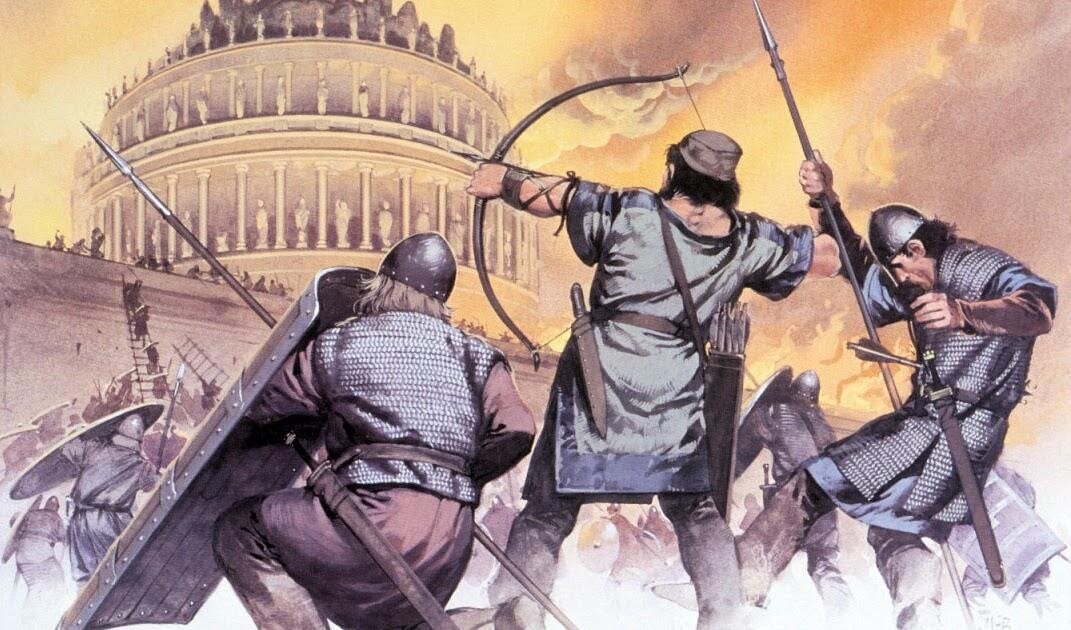 Варвары штурмуют римский город. Картина современного художника