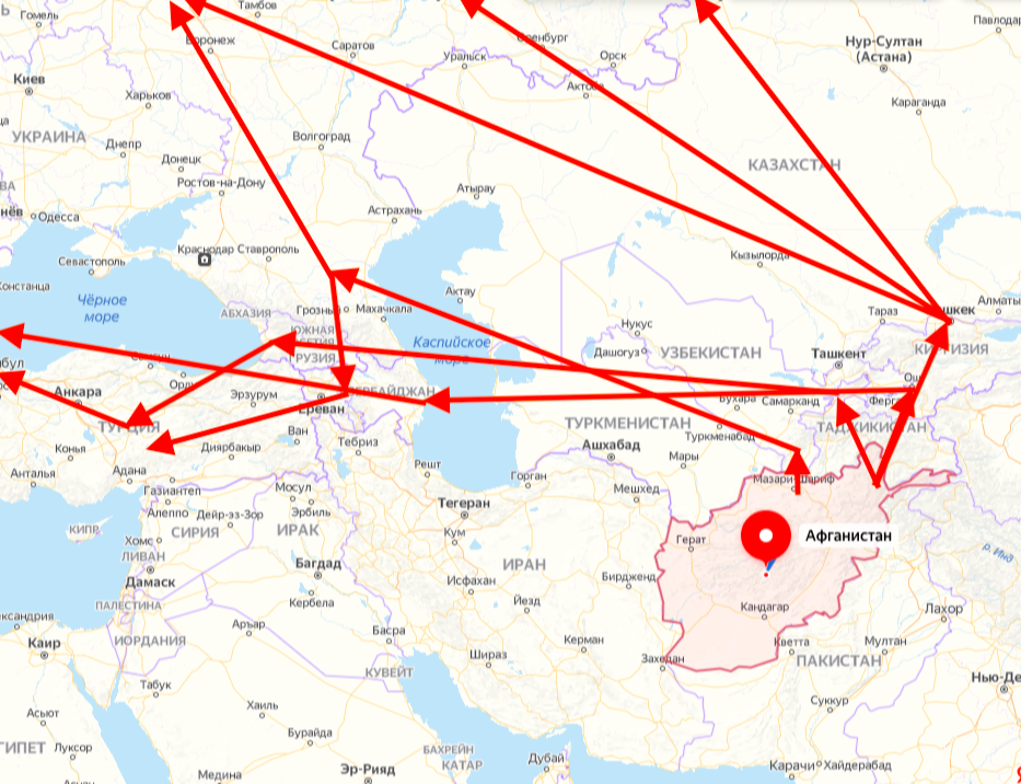 Карта наркотрафика из Афганистана