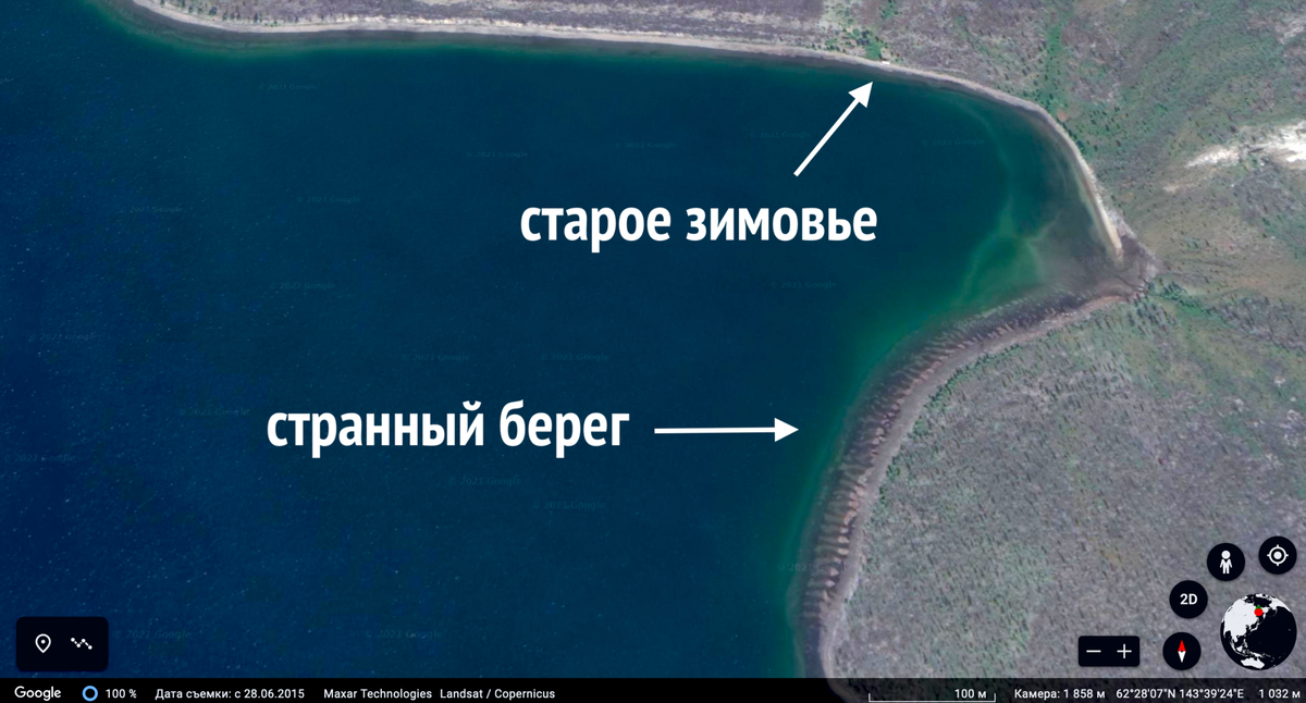 Схема залива. Фото Гугл Планета. Пометки автора.