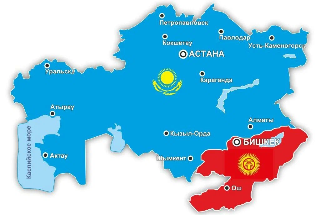 Граница Казахстана и Киргизии на карте. Граница Кыргызстан и Казахстан на карте. Карта киргиза и Казахстана с городами. Политическая карта Киргизия Казахстан.