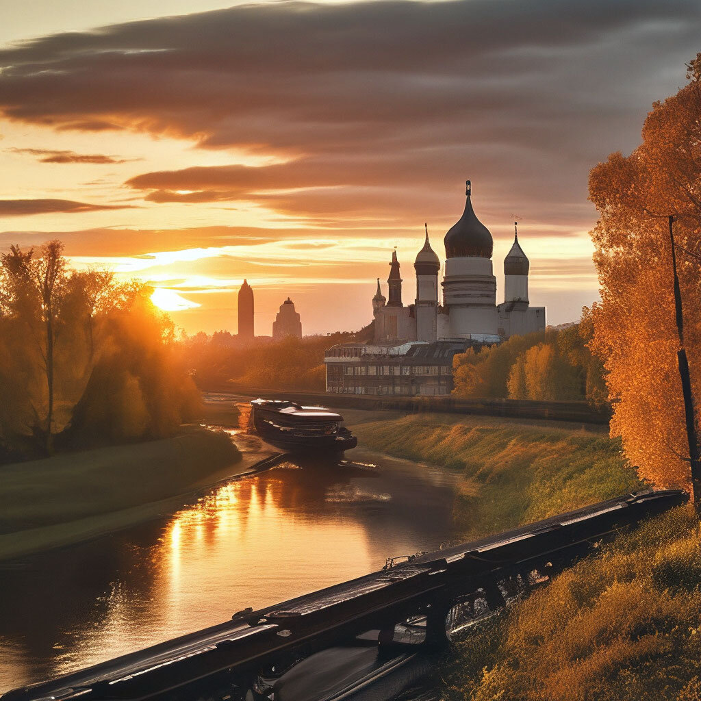 Закат в Звенигороде. Осень. Нейросеть Шедеврум.