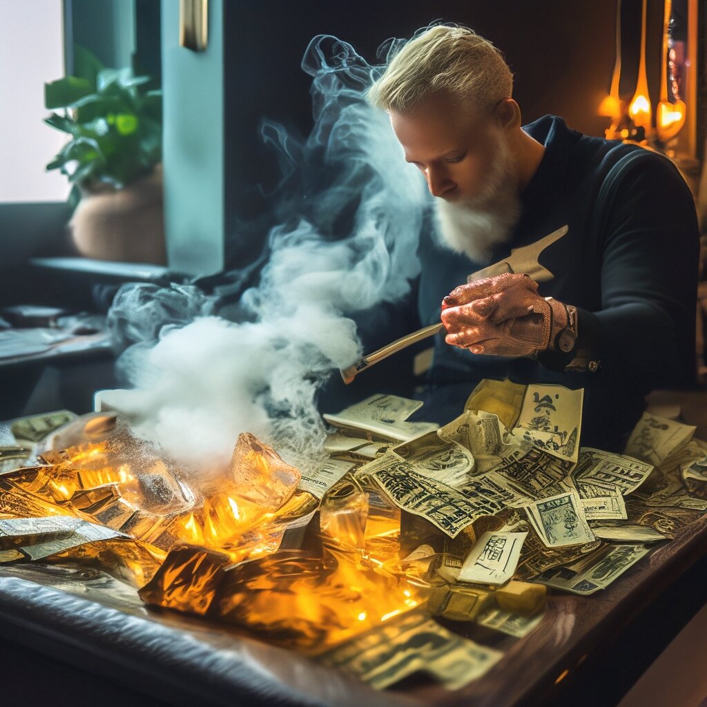 ИИ нарисовал по запросу: "прокурил деньги".