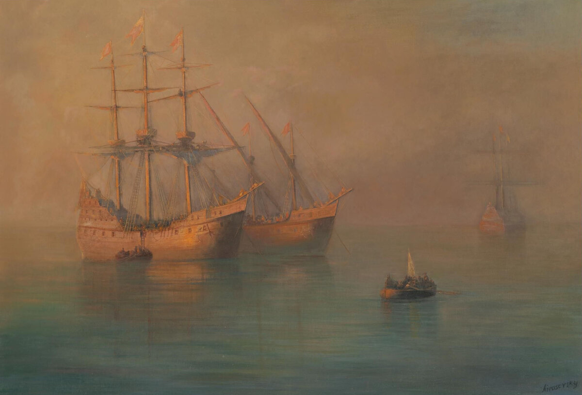 "Прибытие флотилии Колумба", И.К. Айвазовский, 1880. Частное собрание.