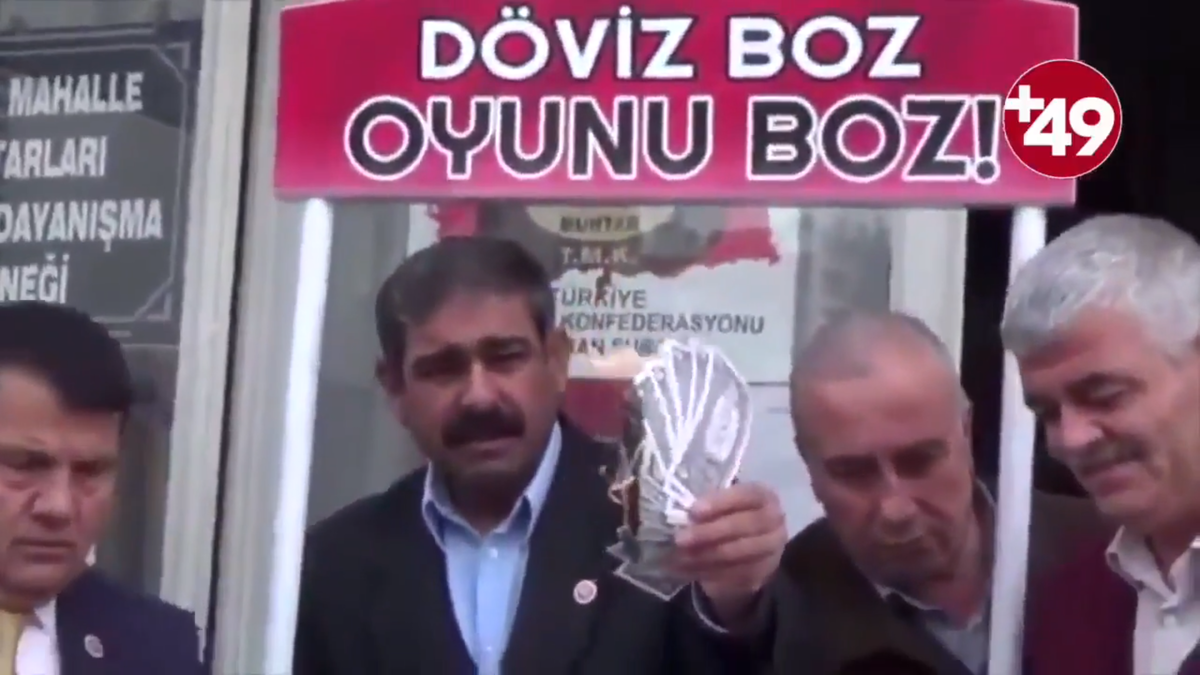 Протестующие граждане Турции, сжигающие доллары