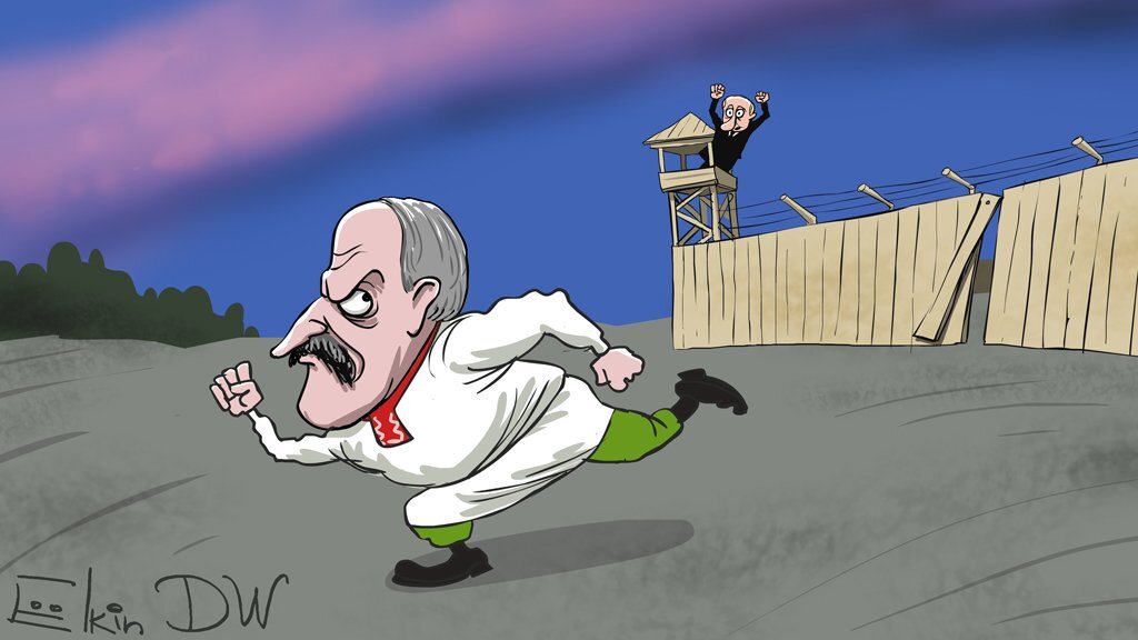 карикатурист Ёлкин так изобразил бег Лукашенко от России