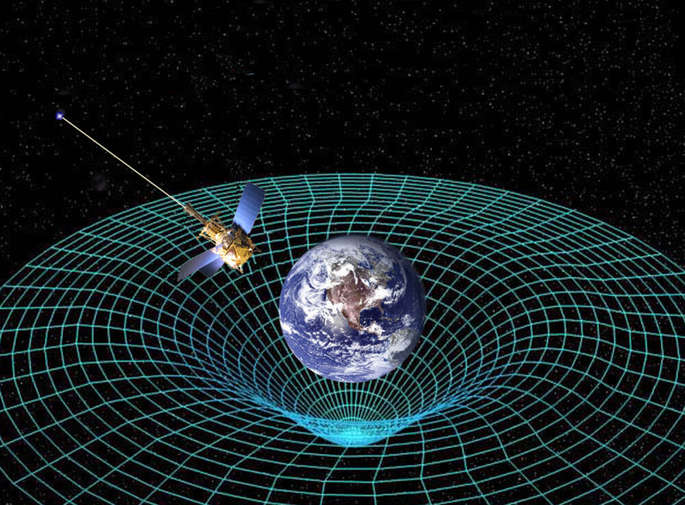 изгиб пространства-времени вокруг Земли (изображение: НАСА)