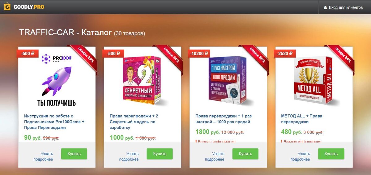 Как мы видим интернет магазин инфо-товаров 