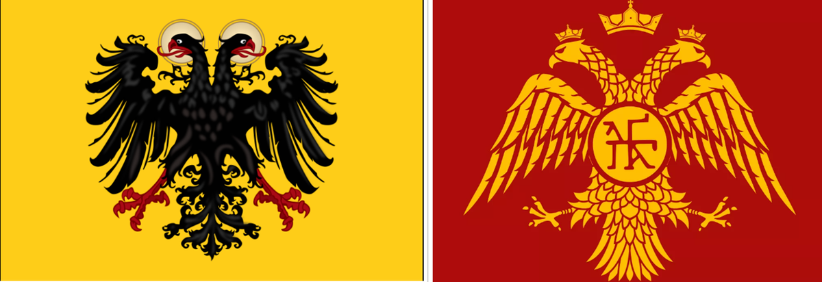 Слева герб священной Римской империи, справа печать Палеологов - императоров Востока 