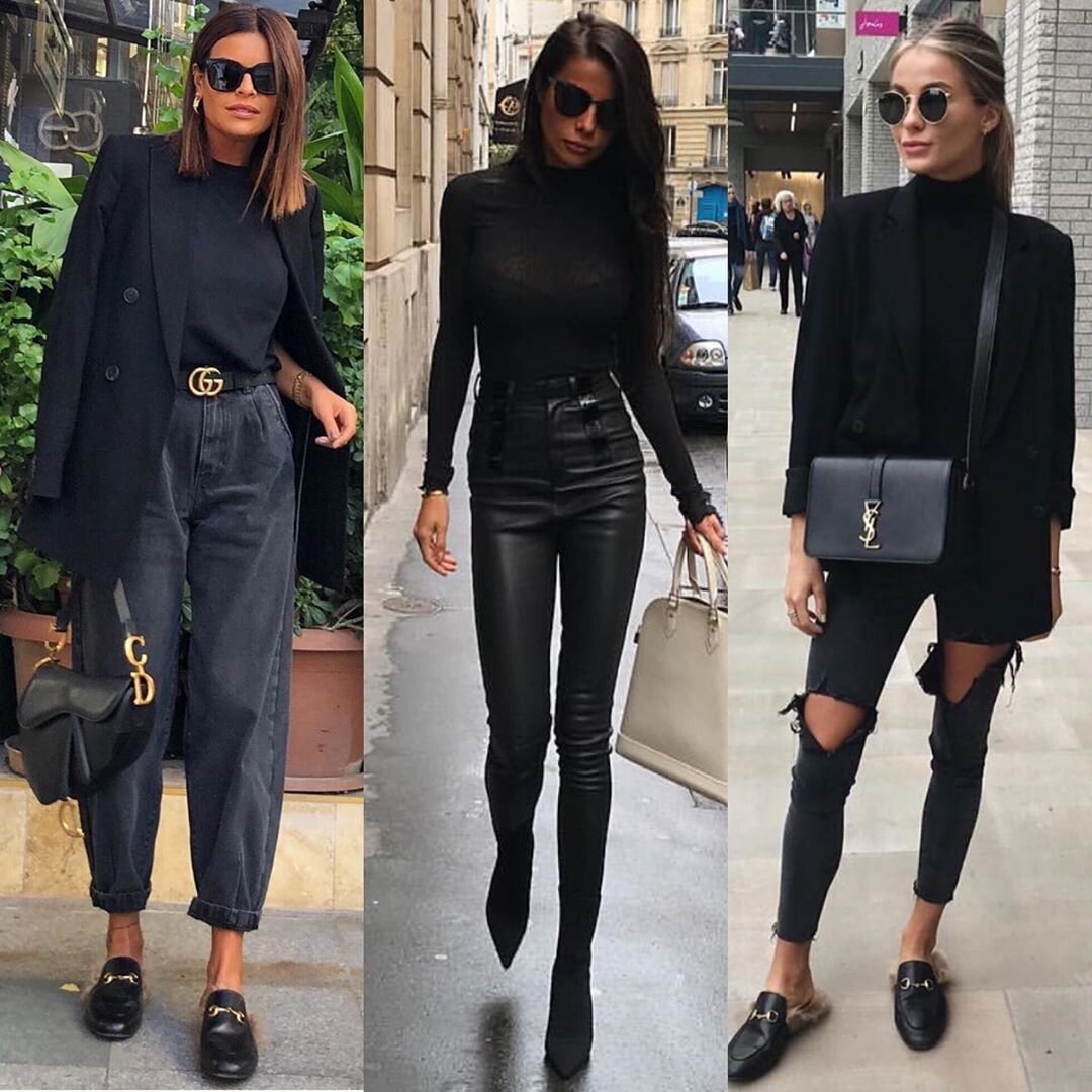 Три стильных образа в чёрном цвете