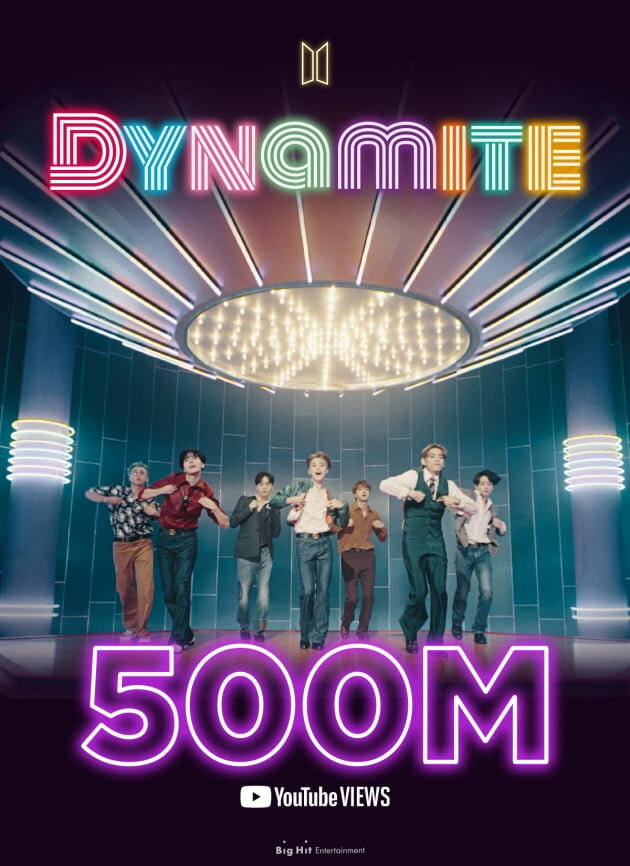 Постер-поздравление в честь 500-миллионного просмотра музыкального клипа BTS «Dynamite» / Фото = BIG HIT ENTERTAINMENT