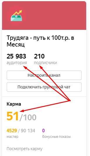 Статистика из кабинета автора. 3 основных показателя - Карма, подписчики, аудитория.