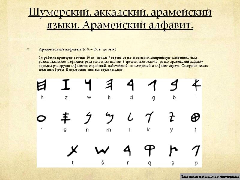 Арамейский алфавит впитал достижения прочих древних этносов региона. https://clck.ru/33Abgj 