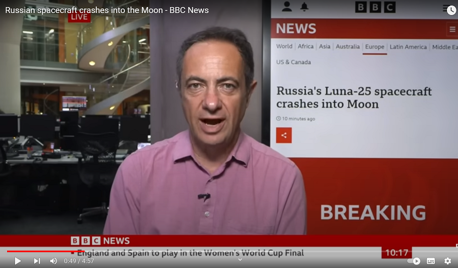 Репортаж о крушении Луны-25 на канале BBC News